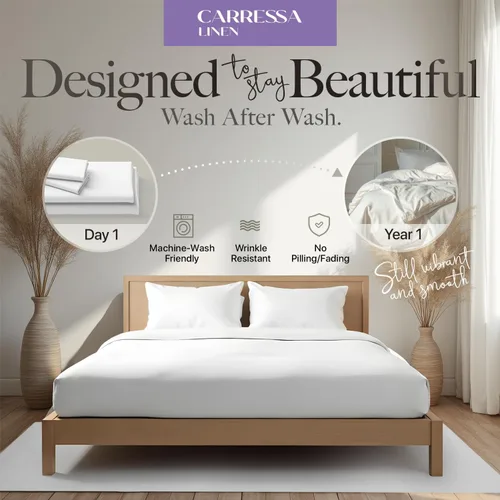 Vista 8 de Carressa Linen - Juego de sábanas 100% algodón de 600 hilos