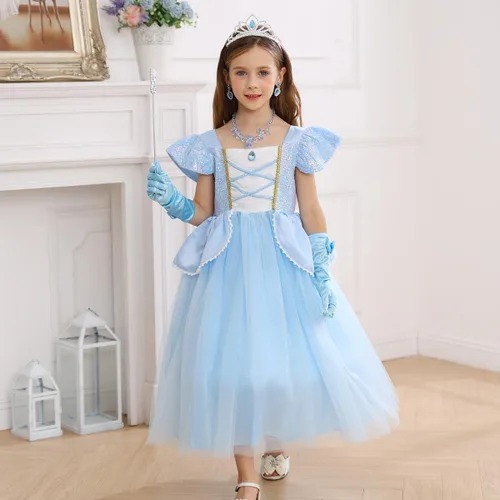Vista 2 de iTVTi Disfraz de princesa Cenicienta para niñas, vestido de cosplay para carnaval, disfraz de fiesta de Halloween
