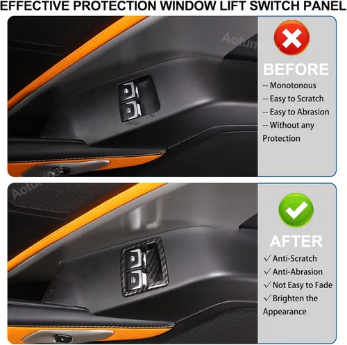 Vista 2 de Cubierta de botón de interruptor de bloqueo de puerta de fibra de carbono para Chevrolet Corvette C7 2014-2019, marco de botón de ventana