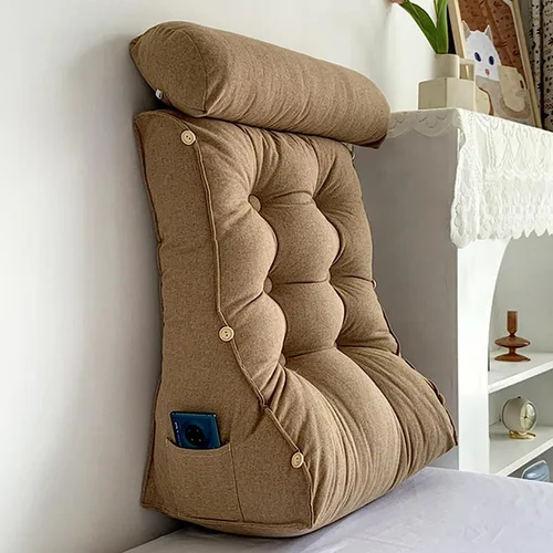 Vista 10 de Almohada de lectura con cuello, respaldo de cabecera triangular, cojín de soporte lumbar, almohada de apoyo de espalda para soporte de espalda