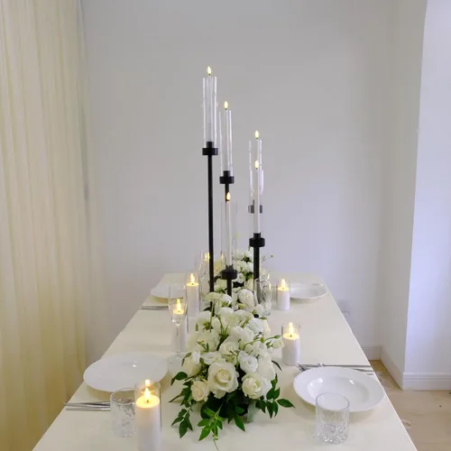 Vista 4 de Centros de mesa de candelabro negro de 35 pulgadas, 10 piezas, para mesas, 5 brazos, centros de mesa de boda para decoraciones