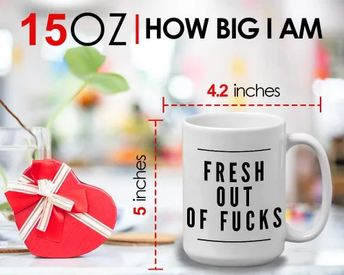 Vista 6 de Taza sarcástica divertida – Fresh Out Of Fucks – sarcasmo ingenioso atrevido confianza chica dama, vida femenina, adolescente, salado mejor amiga