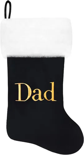 Vista 99 de Calcetines de Navidad bordados de 20 pulgadas con monograma, terciopelo negro con puño de felpa blanca supersuave, adornos clásicos para decoración