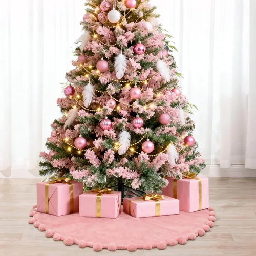 Vista 14 de ORTIGIA Falda blanca para árbol de Navidad de 48 pulgadas con POM POM, falda de árbol de Navidad de felpa suave de piel sintética blanca para árbol