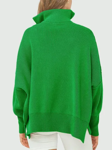 Vista 4 de ATHMILE Suéter de gran tamaño para mujer, manga larga, cuello con cremallera de un cuarto, hombros caídos, holgado, sin botones