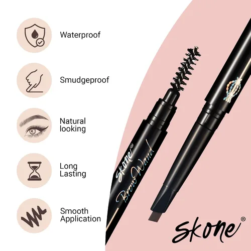 Vista 3 de Skone Cosmetics The Original Brow Wand - Lápiz de cejas con cepillo, retráctil de doble cara, impermeable, de larga duración, lápices de cejas