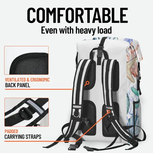Vista 12 de Bolsa seca impermeable Bolsas secas marinas para kayak, senderismo, conchas marinas, coral, náutica, estrella de mar, mochila con cierre enrollable
