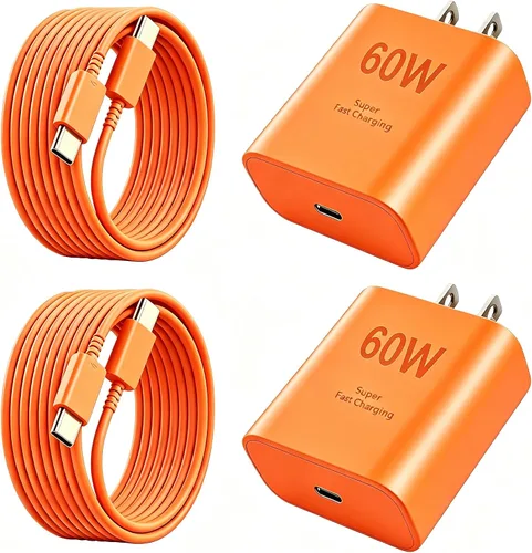 Vista 11 de Cargador USB C súper rápido de 60 W, cargador tipo C, bloque de carga rápida para teléfono Android con cable de carga rápida USB C de 10 pies