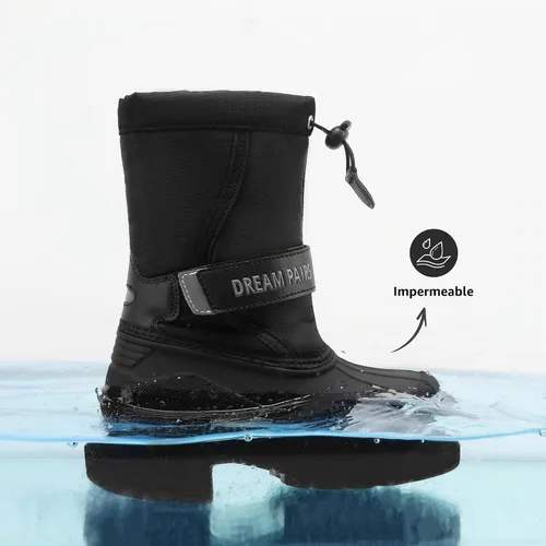 Vista 3 de DREAM PAIRS - Botas de nieve para invierno, resistentes al agua, a media pantorrilla, para niños y niñas pequeños y grandes Negro