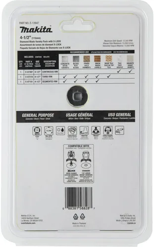 Vista 6 de Makita E-12647 X-Lock 4-1/2" Diamond Blade Paquete variado para corte de mampostería, 3/pc