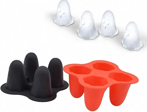 Vista 4 de Juego de 3 bandejas de cubitos de hielo fantasma, moldes de silicona fantasma para fiesta de Halloween, fondant de chocolate, gelatina de caramelo