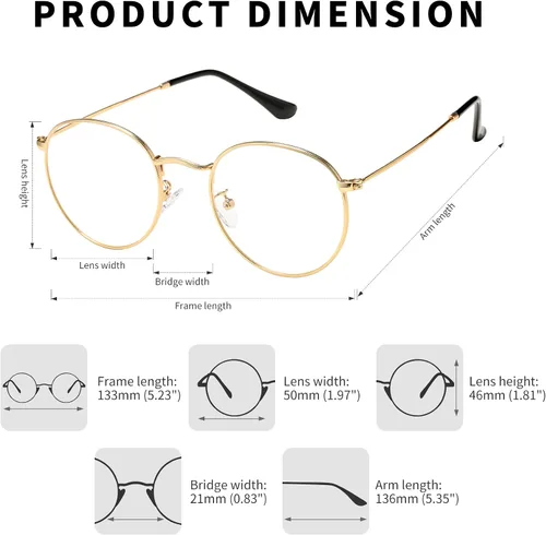 Vista 3 de Pro Acme Gafas redondas clásicas de metal transparente con marco de lentes unisex