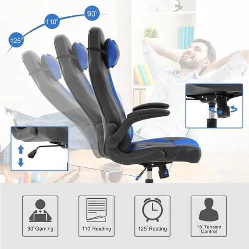Vista 4 de Silla de computadora para videojuegos, silla de computadora de carreras, silla de oficina, silla de escritorio moderna y ajustable, silla ergonómica