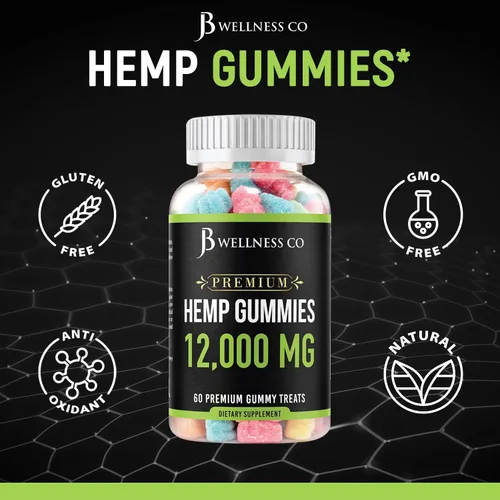Vista 7 de JB Wellness Co Paquete de 2 – Gomitas de cáñamo premium 12,000 – Inflamación – Vitaminas y Omega 3,6,9 – Fabricado en los Estados Unidos