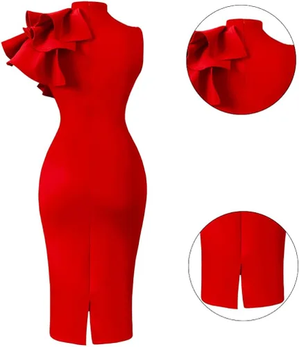 Vista 3 de XXTAXN - Vestido de cóctel entallado sin mangas con volantes para mujer