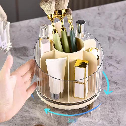 Vista 3 de Caja de maquillaje, caja de almacenamiento giratoria de 360°, caja organizadora de maquillaje, estuche de cosméticos, organizador de maquillaje