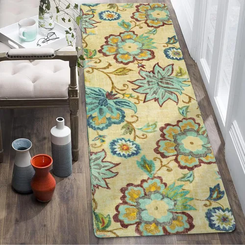 Vista 60 de Lahome - Tapete floral con estampado de cachemira, lavable, antideslizante, pequeño, anti-manchas, suave, para baño, entrada, dormitorio, Negro