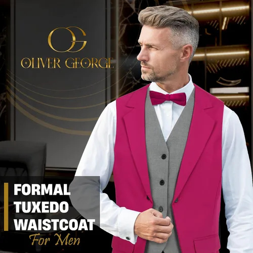 Vista 13 de Oliver George Chaleco formal de esmoquin en capas para hombre, chaleco de traje de negocios