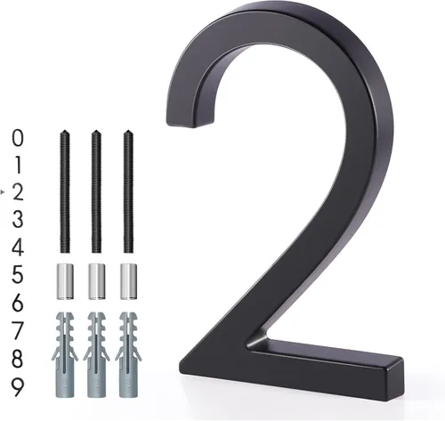 Vista 26 de Números de casa de 5 pulgadas para exterior, dirección de metal número 8, diseño moderno, acabado con recubrimiento en polvo negro resistente a