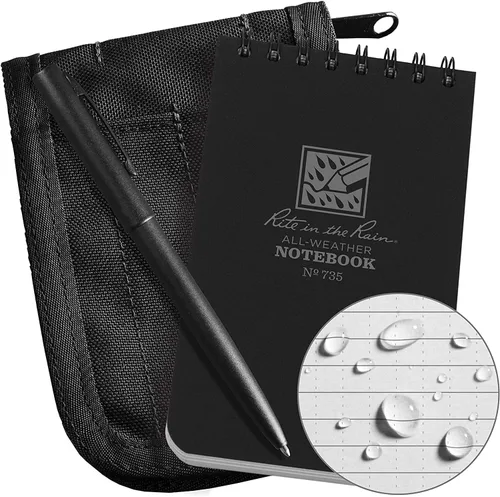 Vista 15 de Rite in the Rain All-Weather - Kit de cuaderno con espiral en parte superior de 3 x 5", funda de tela CORDURA, cuaderno amarillo y bolígrafo