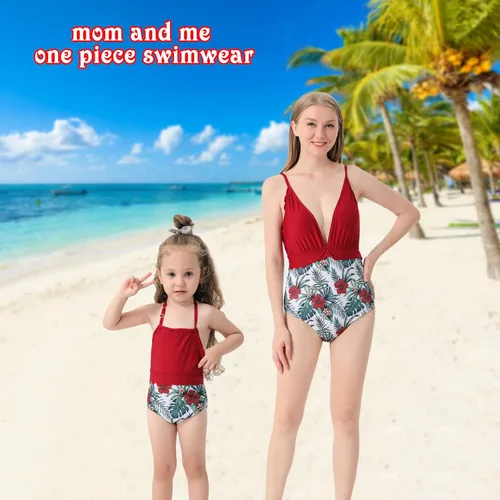 Vista 3 de Trajes de baño familiares a juego para mamá y mí traje de baño de una pieza traje de baño para parejas estampado floral ropa de playa