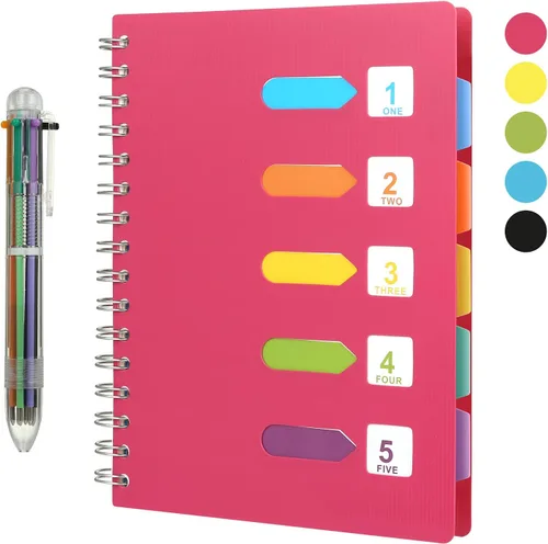 Vista 7 de Kesoto Cuaderno de espiral con pestañas divisorias, cuadernos profesionales para el trabajo y la escuela, rayado ancho 5 materias 6.3" × 9.4