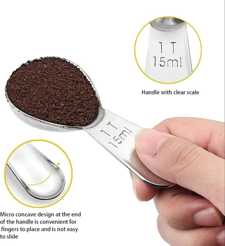 Vista 4 de Cuchara de café Juego de 3 piezas Cuchara medidora de acero inoxidable, cuchara de café 1 cucharada (0.5 fl oz, plata) Adecuado para café molido