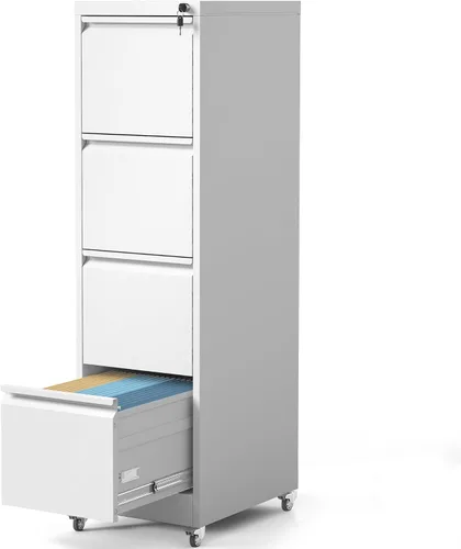Vista 8 de Archivador de 4 cajones con ruedas, archivador de metal con cerradura y ruedas, almacenamiento rodante para oficina en casa, archivadores verticales