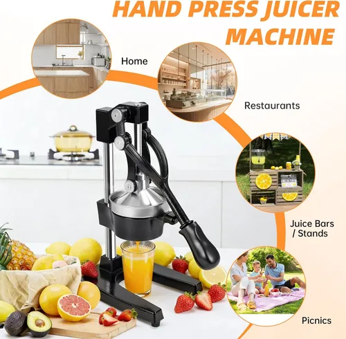 Vista 5 de Exprimidor manual de cítricos de hierro fundido Prensa manual resistente, para naranja, limón y granada, grado comercial, encimera, fácil de usar