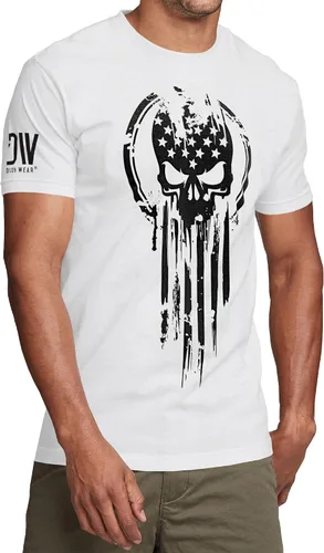Vista 3 de Camiseta militar de calavera con la bandera del guerrero estadounidense.
