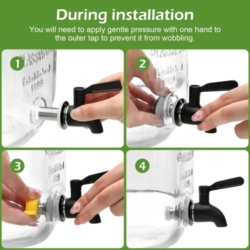 Vista 6 de Accguan Dispensador de bebidas de 1 galón, dispensador de agua de vidrio con tapa de lata negra y grifo de acero inoxidable negro, marco de hierro