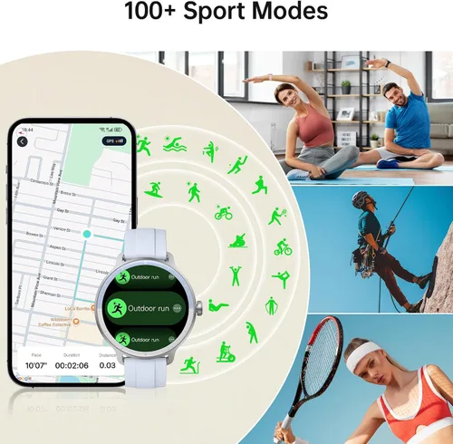 Vista 5 de Reloj inteligente para hombres y mujeres (respuesta/hacer llamadas), reloj inteligente con voz AI integrada, rastreador de fitness HD de 1.27