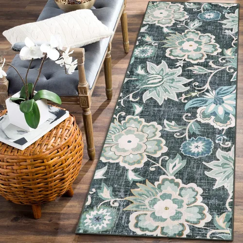 Vista 77 de Beeiva Alfombras florales de entrada, lavables para interiores, ultra fina, de 2 x 3 pies, antideslizante, para cocina, tapete de cachemira suave