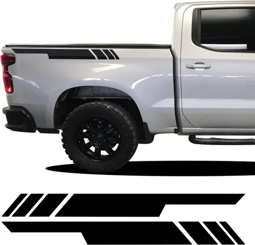 Vista 2 de Calcomanía de vinilo precortada de rayas laterales compatible con Chevrolet Silverado 2019 2020 2021 - Azul cromado