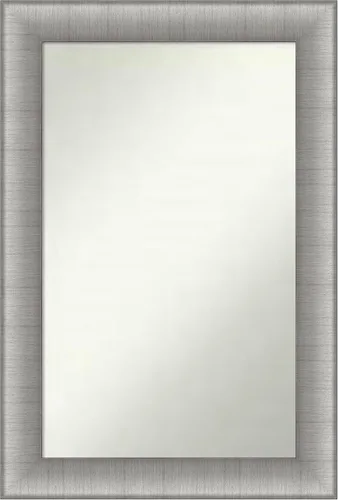 Vista 146 de Amanti Art Espejo de baño plateado para sobre el fregadero, 28 x 37 pulgadas, elegante espejo rectangular de peltre cepillado, marco de madera