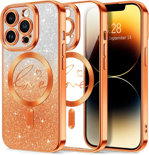 Vista 99 de Hython Funda para iPhone Air con purpurina, compatible con MagSafe Love Heart fundas magnéticas transparentes para teléfono para mujeres y niñas