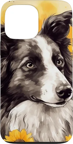 Vista 23 de iPhone 16 Border Collie Dog Watercolor Sunflower Border Collie Case