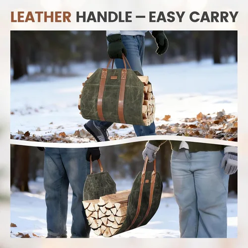 Vista 6 de INNO STAGE Bolsa de lona para troncos, bolsa de madera duradera, accesorios para estufas de chimenea, soporte de leña extra grande con asas