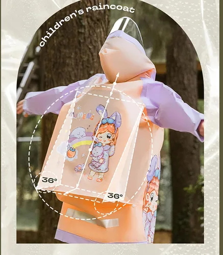 Vista 7 de Poncho de lluvia con capucha para niños y niñas, impermeable y duradero para exteriores, impermeable