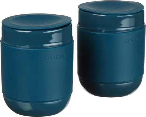 Vista 2 de Corelle - Vasos de cerámica de 13.5oz con tapas de silicona, azul marino, esmalte sólido, juego de 4