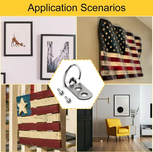 Vista 7 de 50 piezas de accesorios para colgar fotos, anillos en D resistentes, kit para colgar cuadros con tornillos, niquelado, anillos en D de metal