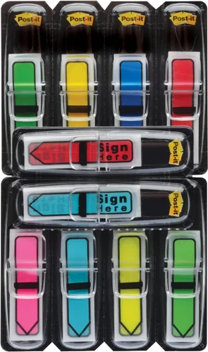 Vista 8 de Post-it Banderas de flecha de 1/2 pulgada, ocho colores surtidos, 250 unidades (684VAD2) Includes 192 Arrow flags & 60 Sign Here Flags in Assorted