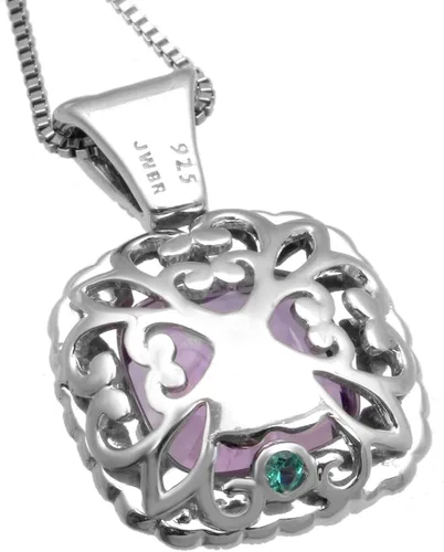 Vista 4 de Jewelili Sterling Silver 10x10MM Cushion Swiss Blue Topaz, Amethyst and Round White Topaz with 1.5MM Round Emerald on Back Halo Pendant Necklace, 18