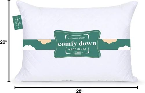 Vista 7 de ComfyDown Almohada de cama de felpa con apoyo de plumas y plumón de alta calidad para dormir, funda de algodón acolchada de lujo, fabricada