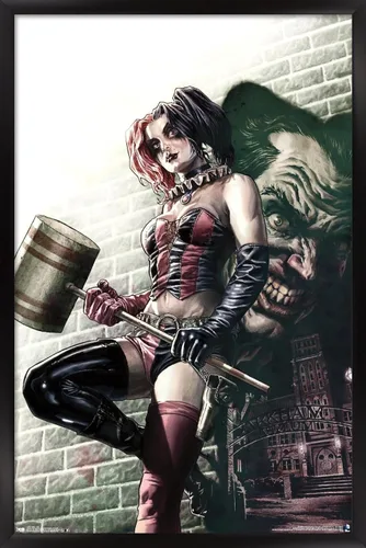 Vista 8 de Trends International DC Comics - Póster de pared de Harley Quinn, 14.725 x 22.375 pulgadas, versión enmarcada de madera de granero