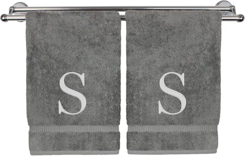 Vista 186 de Toalla de mano monogramada, regalo personalizado, juego de 2 - Toalla bordada con letra de bloque dorada - Extra absorbente 100% algodón turco