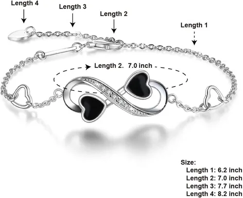 Vista 4 de OneSight Pulsera de corazón de amor infinito para mujer, plata de ley 925 ajustable con dije para siempre para mujeres y niñas