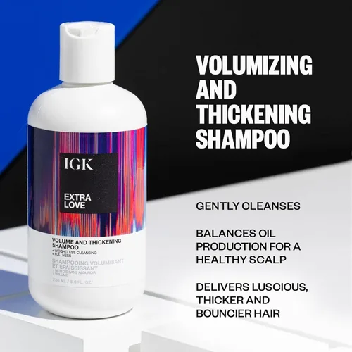Vista 2 de IGK EXTRA LOVE Champú para volumen y engrosamiento Champú voluminizador para cabello fino y fino Hidrata + apoya el cuidado del cuero cabelludo