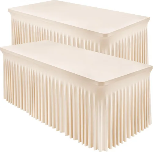 Vista 18 de Paquete de 2 manteles color azul bebé para mesa rectangular de 4 pies, manteles de elastano elásticos de 4 pies, falda blanca rectangular para baby