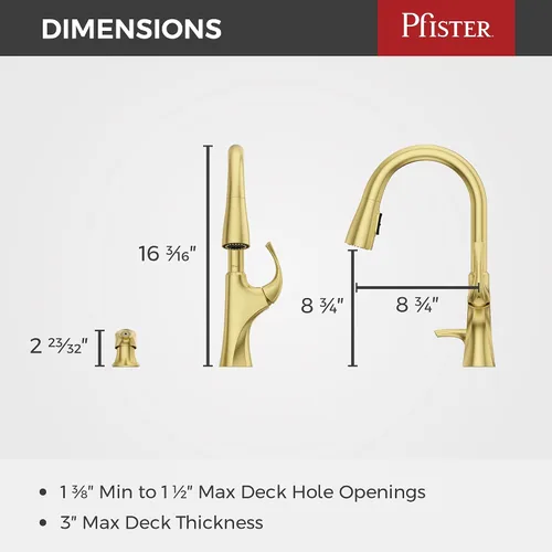Vista 10 de Pfister Miri 2.0 Llave de cocina con rociador extraíble y dispensador de jabón, de un solo mango, arco alto, certificada por NSF, acabado en oro Oro